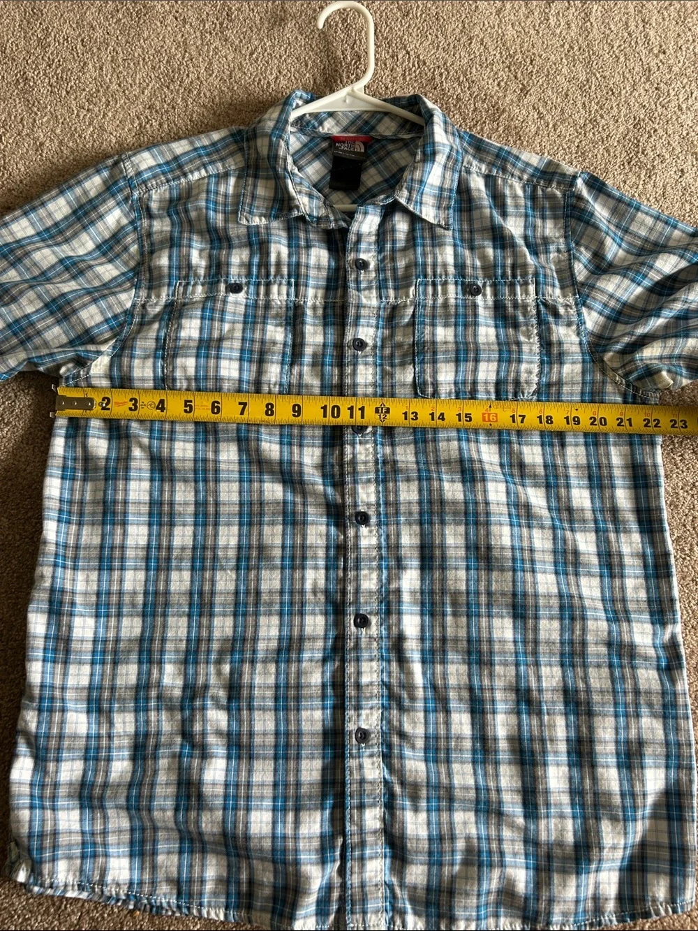 The North Face Men's Blue Plaid Short-Sleeve Button-Down Shirt